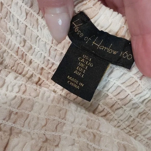 House of Harlow 1960 gingham smocked babydoll mini dress Size L - Picture 10 of 13